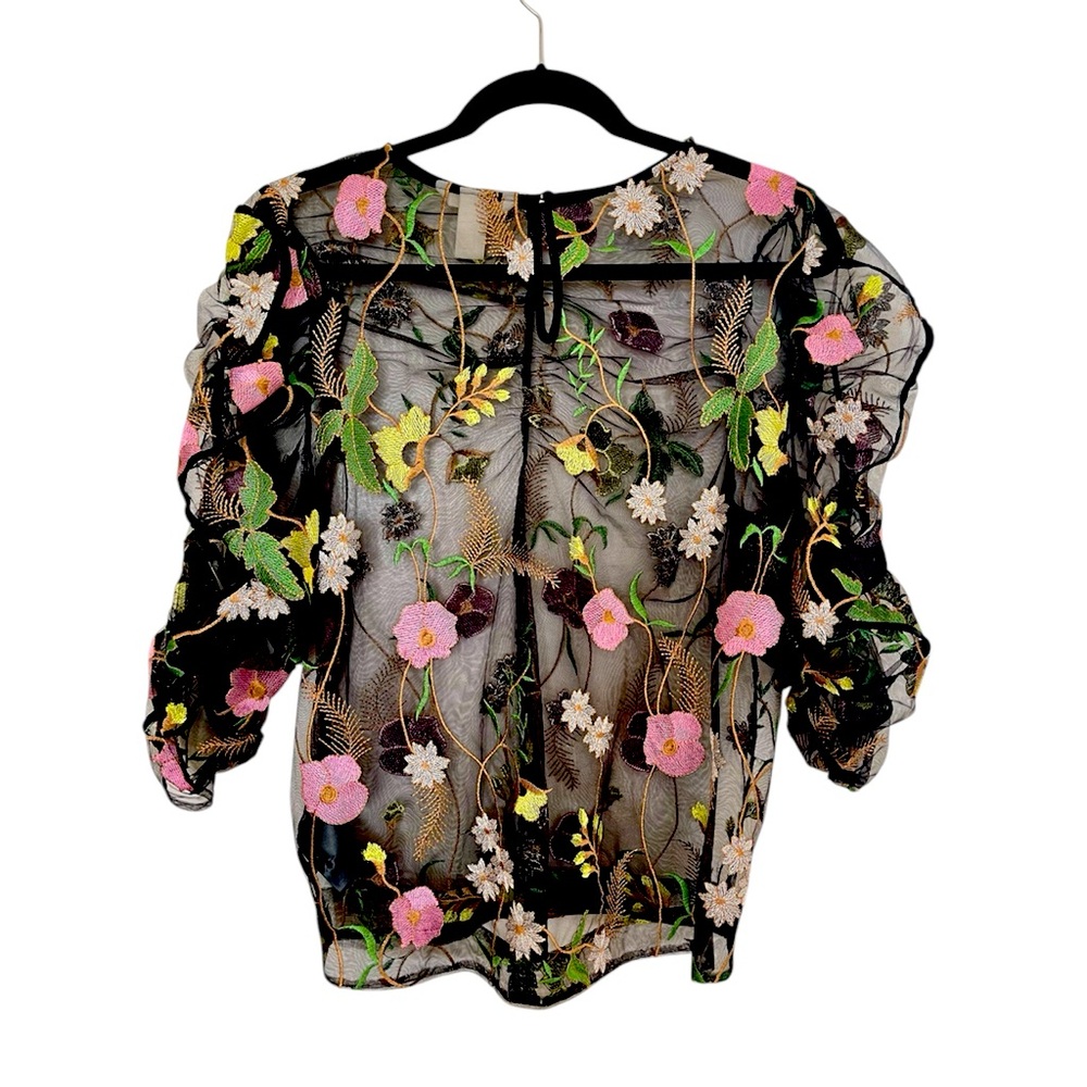 H&M Black Floral Embroidered Size 8 Blouse - Picture 2 of 8
